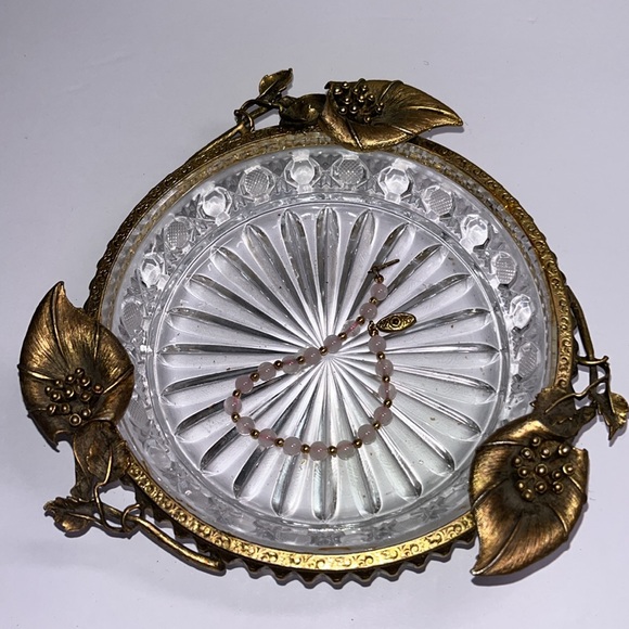 Vintage Crystal Bowl with Gold Floral Accents • purse bowl • trinket jewelry - Picture 11 of 11